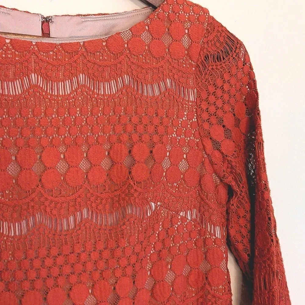 Eliza J Orange Embroidered Lace Overlay Boatneck Sheath Dress 6